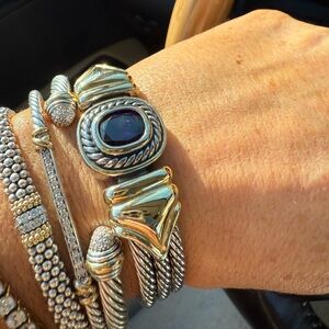 Elegant  Gold and Silver cable Bracelet with  Amethyst Stone